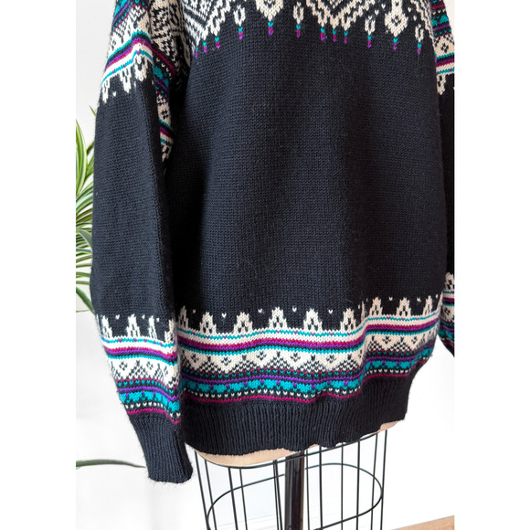 Vintage Dale of Norway Fiemme Black Purple Turquoise Wool Pullover Sweater Mens - Picture 6 of 8